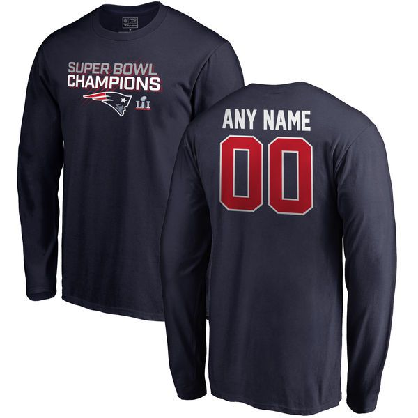 Men New England Patriots NFL Pro Line by Fanatics Branded Navy Super Bowl LI Champions Custom Long Sleeve T-Shirt->nfl t-shirts->Sports Accessory